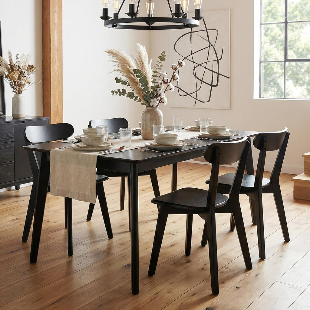 Farmhouse Solid Wood Dining Chairs Set of 4, Mid Century Modern Armless Kitchen & Dining Room Chairs with Curved Back