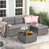 3-Piece Patio Furniture Set, Outdoor Wicker Rattan Sectional Sofa & Patio Couch with Cushions