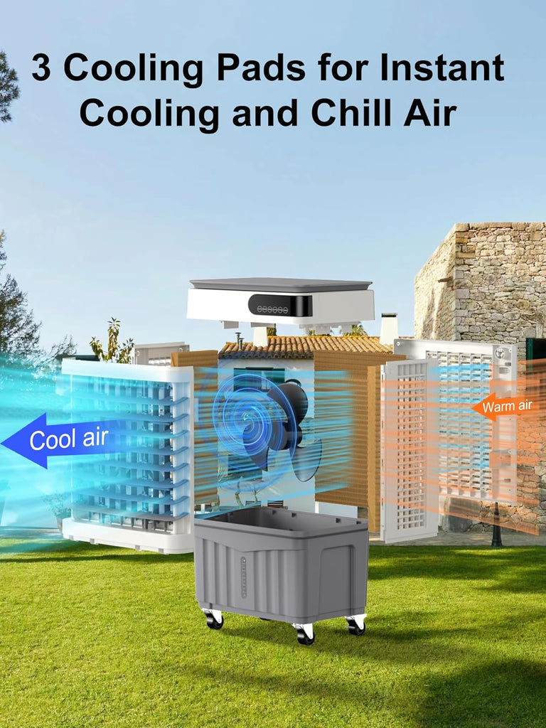 Swamp Cooler, 36 Inch Evaporative Air Cooler with 8 Gal Water Tank, 2500 CFM, 120° Oscillation, 3 Modes & 3 Speeds
