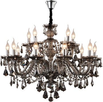 Smoky Gray Crystal Chandelier Modern K9 Crystal Chandeliers Lighting Pendant Light Fixtures,15-Light Crystal Raindrop Hanging Chandelier for Living Room Dining Room(15 Lights)