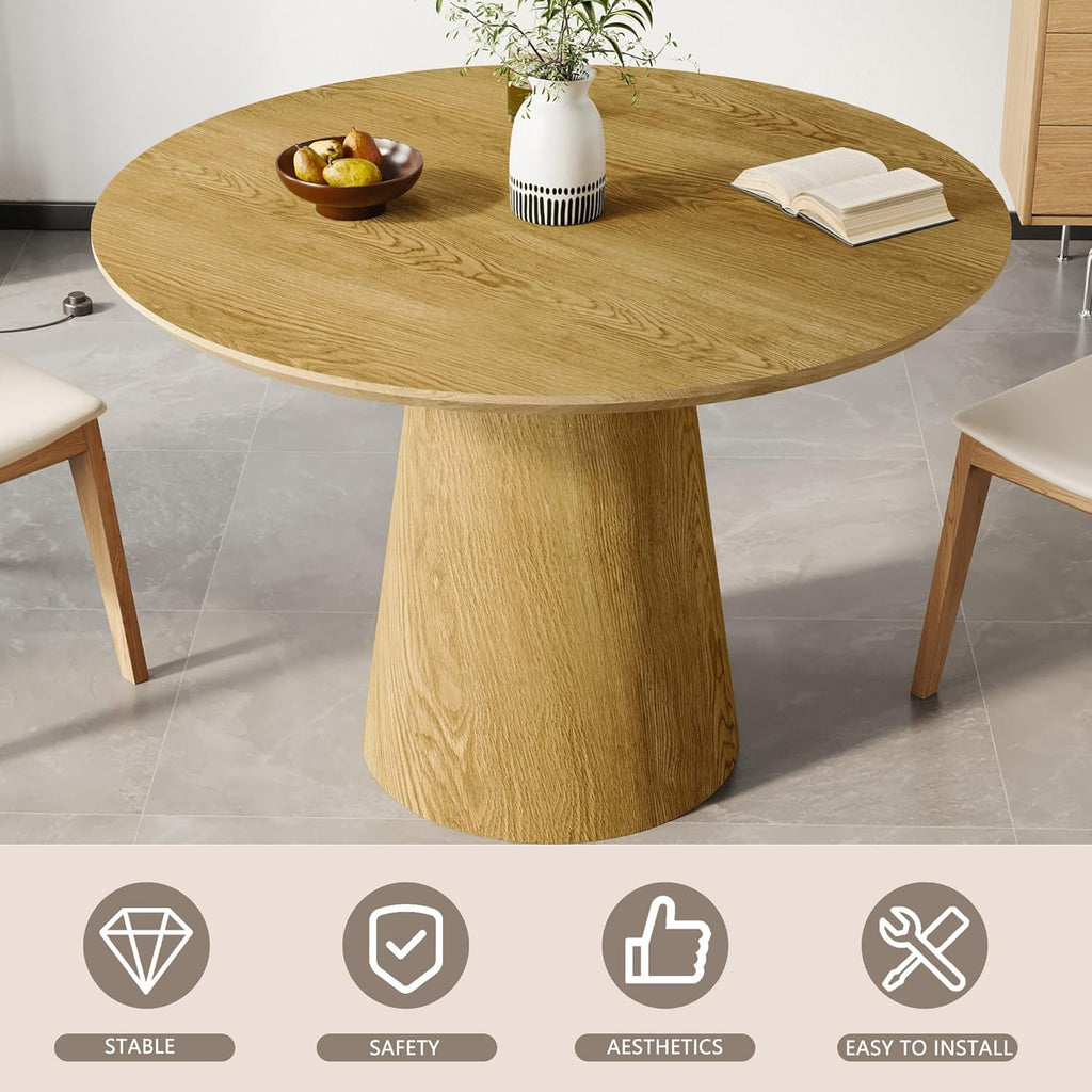 Wood Round Dining Table, 43" Round Pedestal Dining Table with Stable Base, Mid Century Modern Minimalist Circle