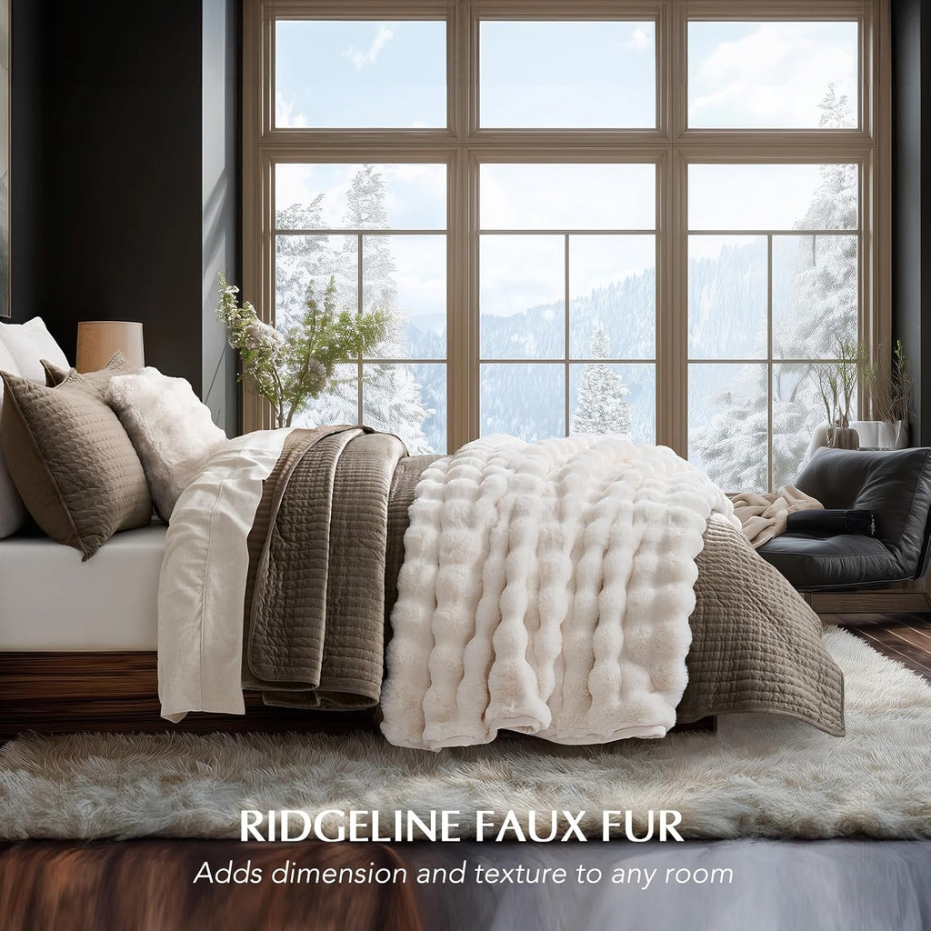 Ultra Soft Luxury Fluffy Faux Rabbit Fur Throw Blanket, Thick Warm Bubble Throw, Cozy Plush Reversible Blankets