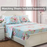 Blue Comforter Set Queen 3Pcs Vintage Floral Summer Quilt 100% Cotton Fabric with Soft Microfiber Inner Fill Bedding