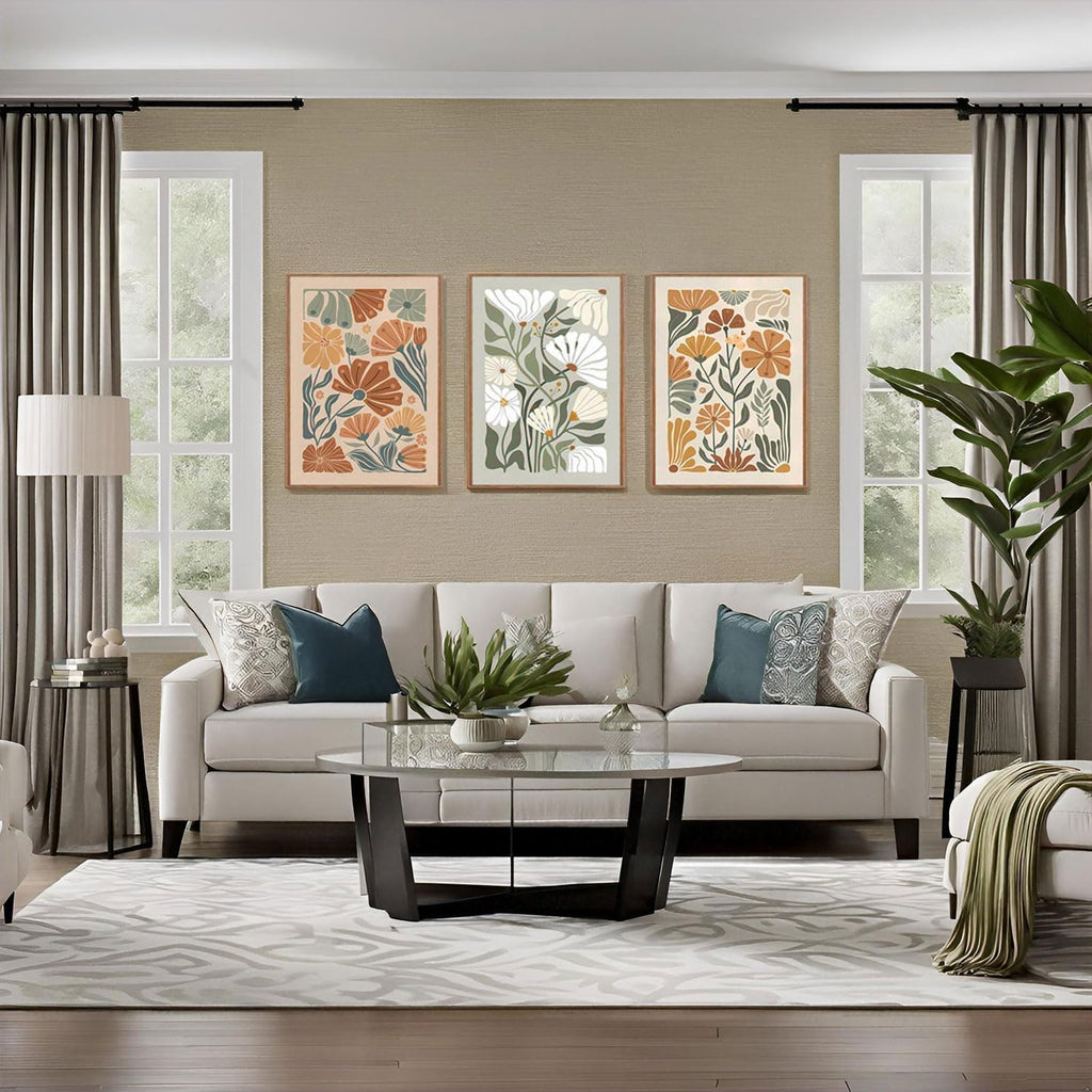 Framed Wall Art Wildflower Floral Canvas Wall Art Botanical Print Set of 3, Flower Illustrations Minimalist Modern