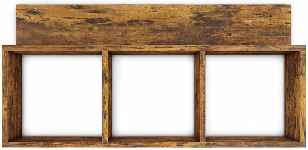 Modern 3 Cube Floating Wall Shelf with Display Ledge - Easy to Hang Wall Mounted Triple Cubby Shelf (Aged Pine)
