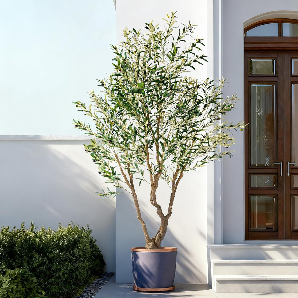 8ft Faux Olive Tree with Pot & Moss Artificial Olive Plant Fake Olive Tree Decor, Large Indoor Artificial Trees Faux