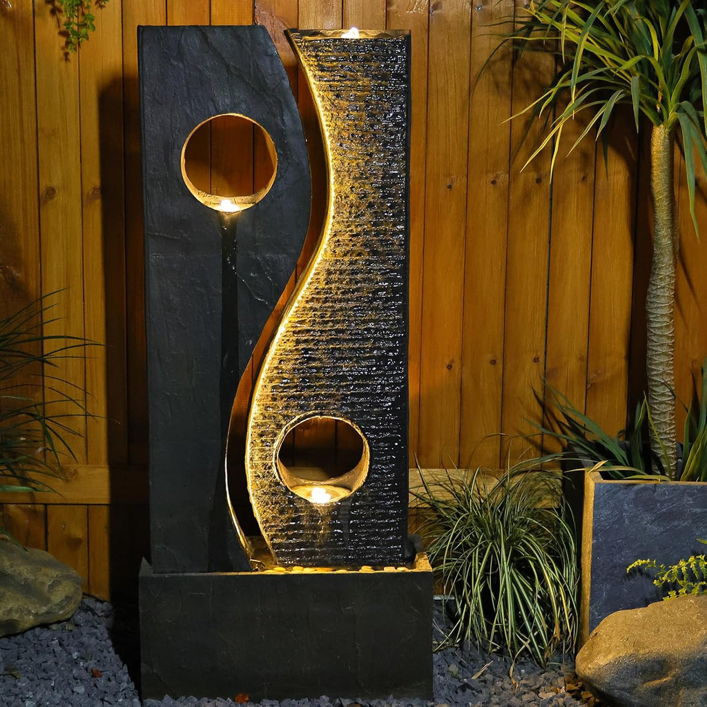47 inches Water Fountain Outdoor Garden - Waterfall Indoor Modern Large Freestanding Water Feature Fountains Faux Rust