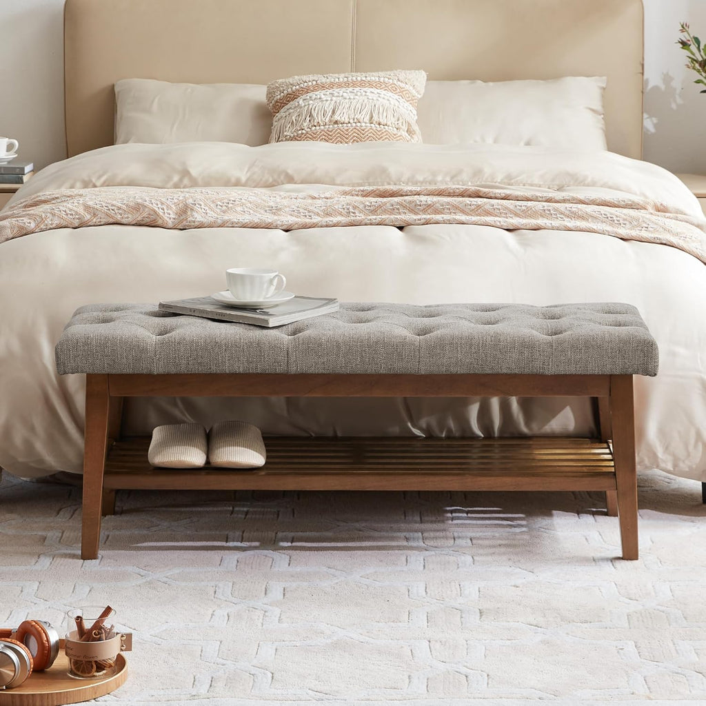 Entryway Shoe Bench, End of Bed Bench,Upholstered Button-Tufted Bench , Fabric Ottoman Bench , Padded Bench with