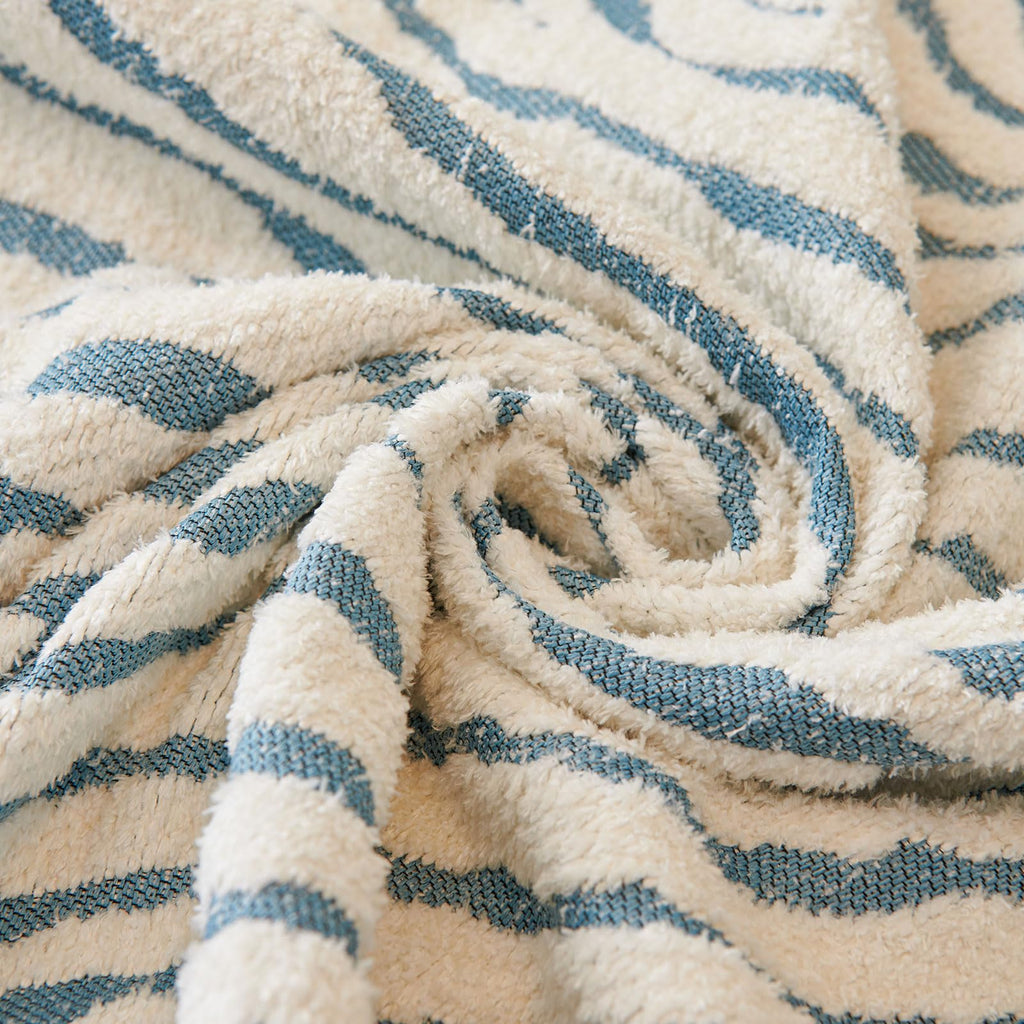 Thicked Striped Couch Cover with Tassel Blue Chenille Sofa Cover Blanket for Sectional Sofa, Soft Sofa Slipcovers for