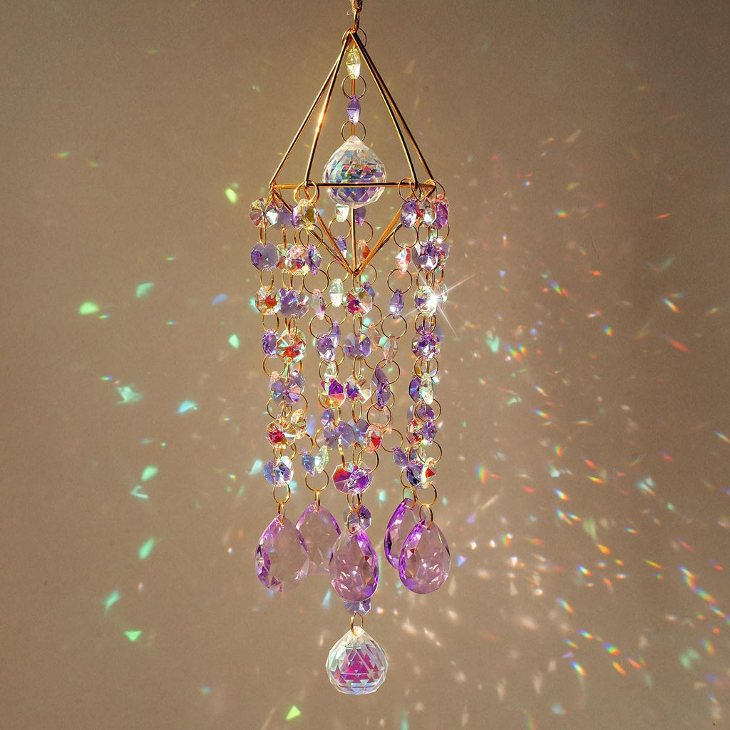 21.5'' Crystal Prisms Suncatcher for Window Hanging,Purple - Rainbow Maker,Sun Catcher Indoor Window