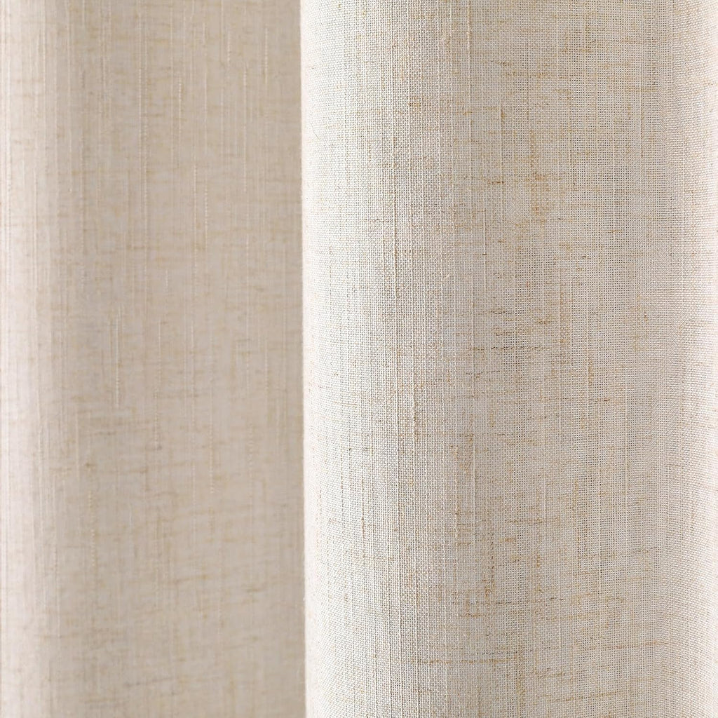 Beige Slub Linen Shower Curtain with Double Sided Hooks 72" W x 72" L | Neutral Rich Woven Textured Fabric for