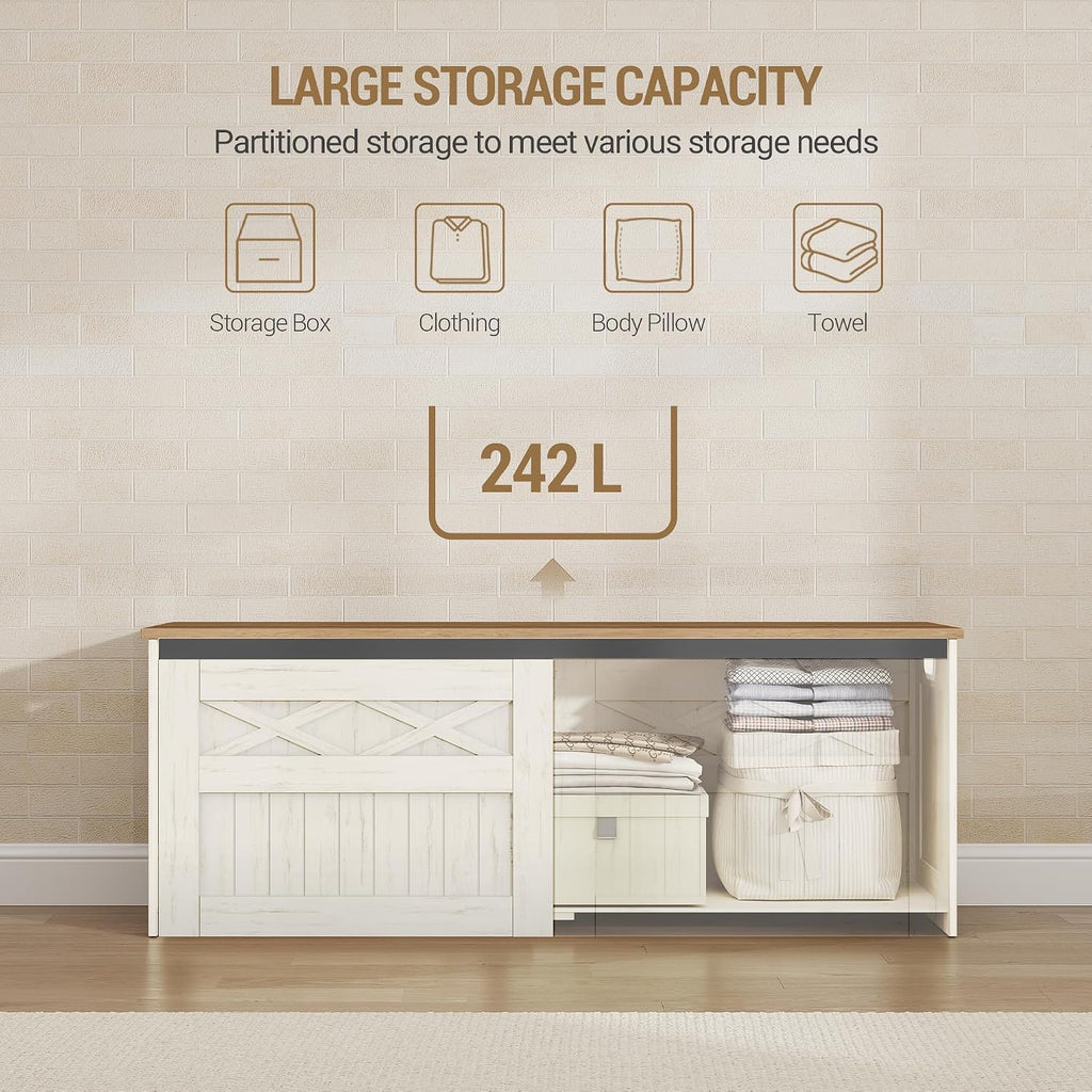 47" Storage Bench, Lift Top,210L/55 Gal Large Storage Chest | | 330lb Load Capacity, Retro White, Farmhouse Style