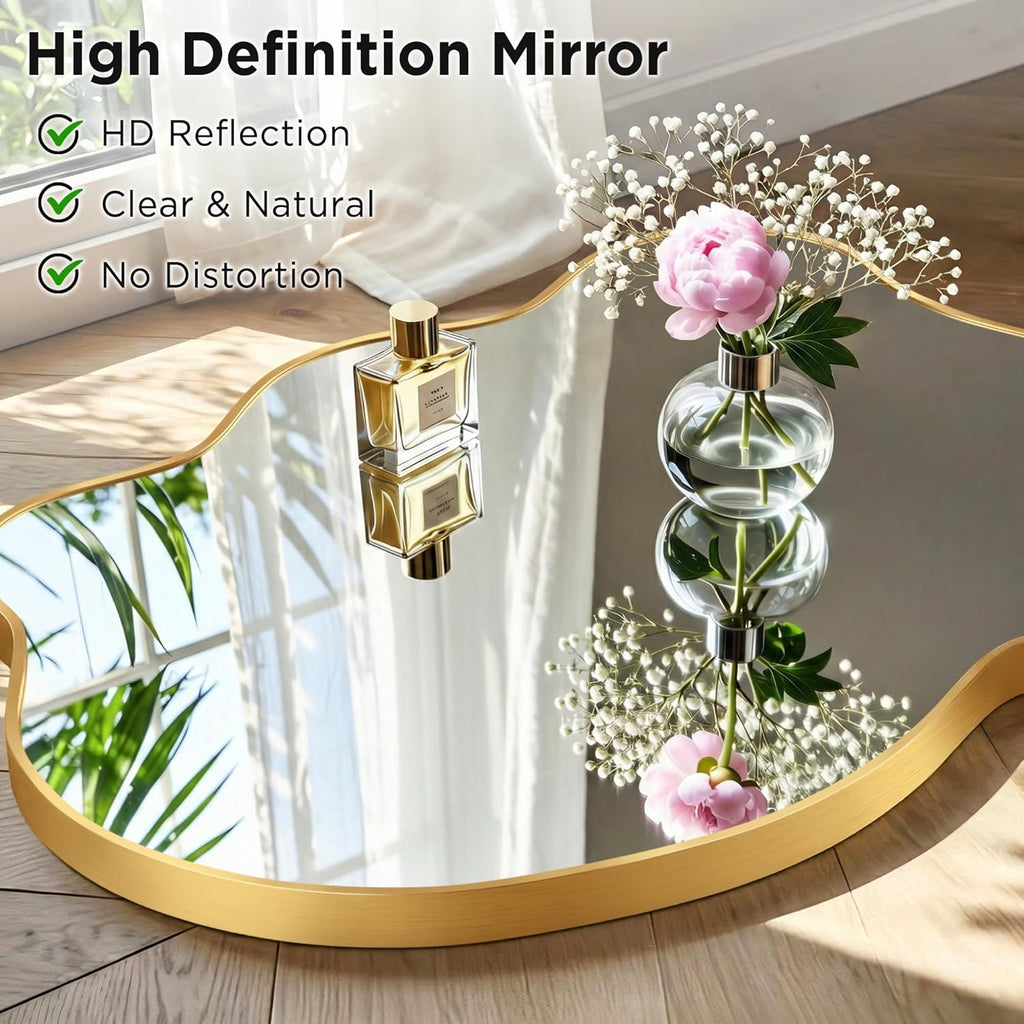 Gold Mirror Irregular Wall Mirror, Asymmetrical Mirror, Irregular Bathroom Mirror, Decorative Wall Mirror, Wavy