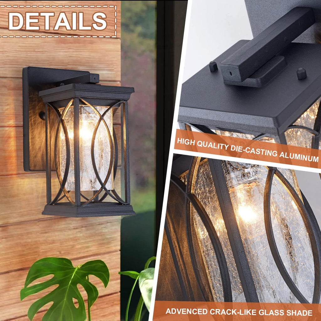 Dusk to Dawn Outdoor Wall Lanterns Small Modern Exterior Light Fixture Aluminum with Crack-Like Glass