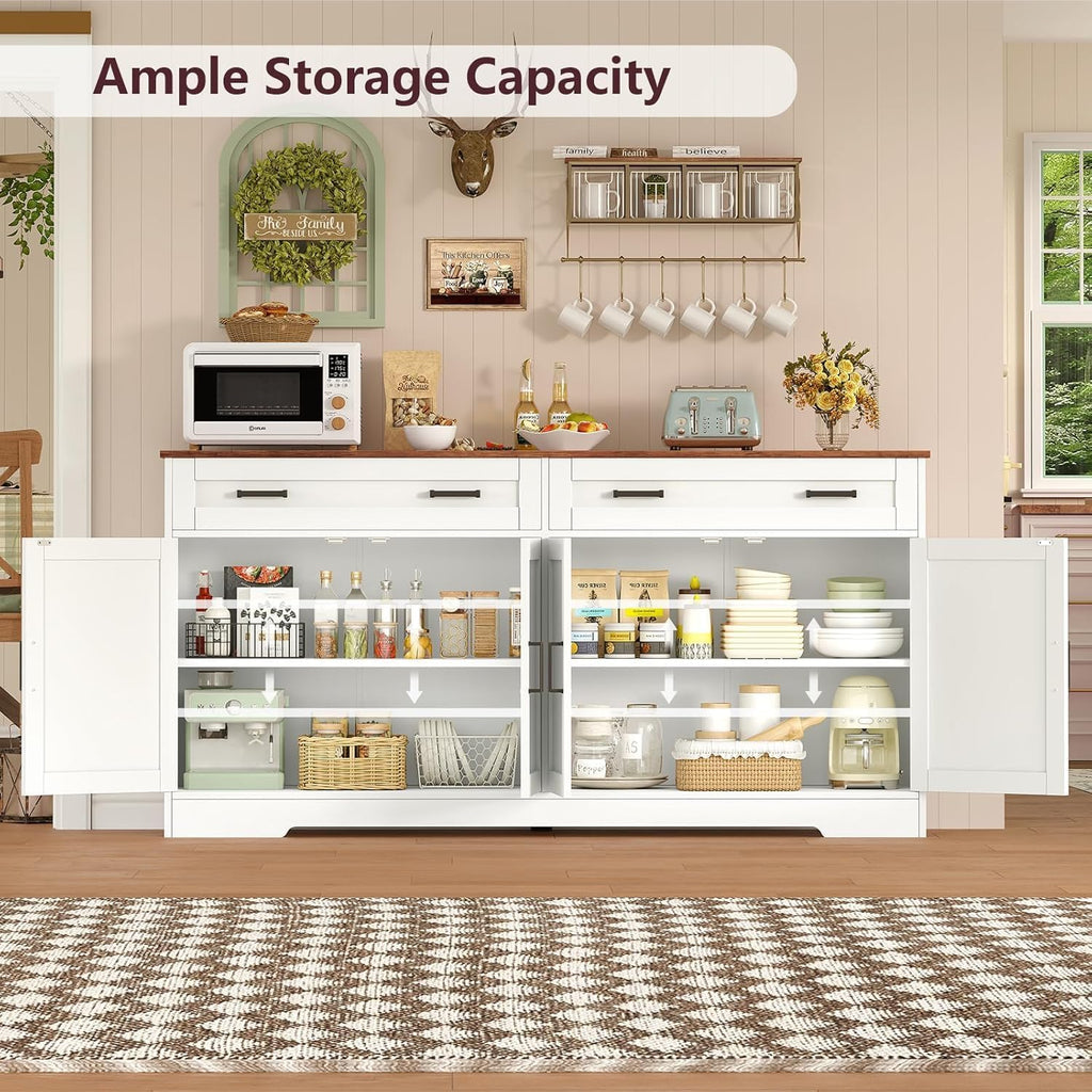 Buffet Cabinet with Storage and Drawers, 55" Large Sideboard Buffet Cabinet with Adjustable Shelves and Doors
