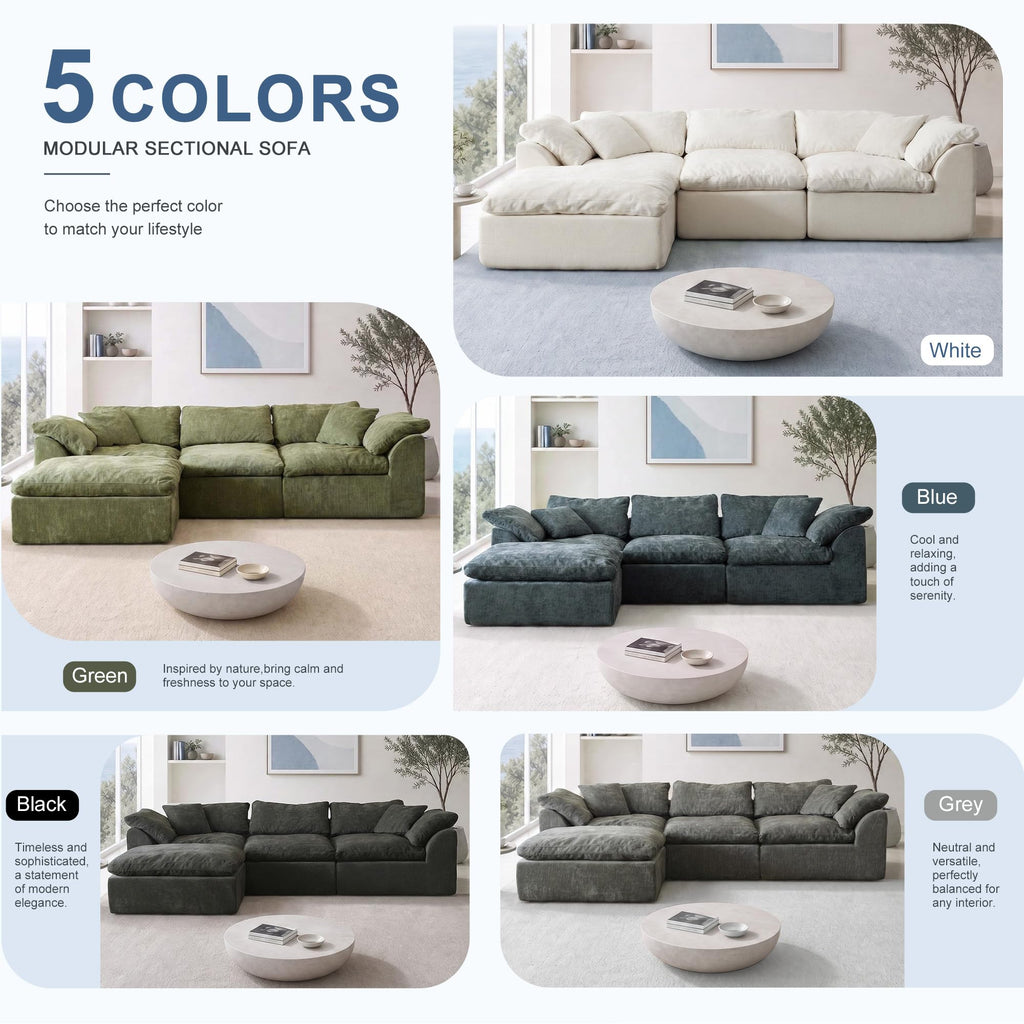 109" L-Shaped Modular Sectional Sofa, Cloud Comfy Chenille Couch (L-White)