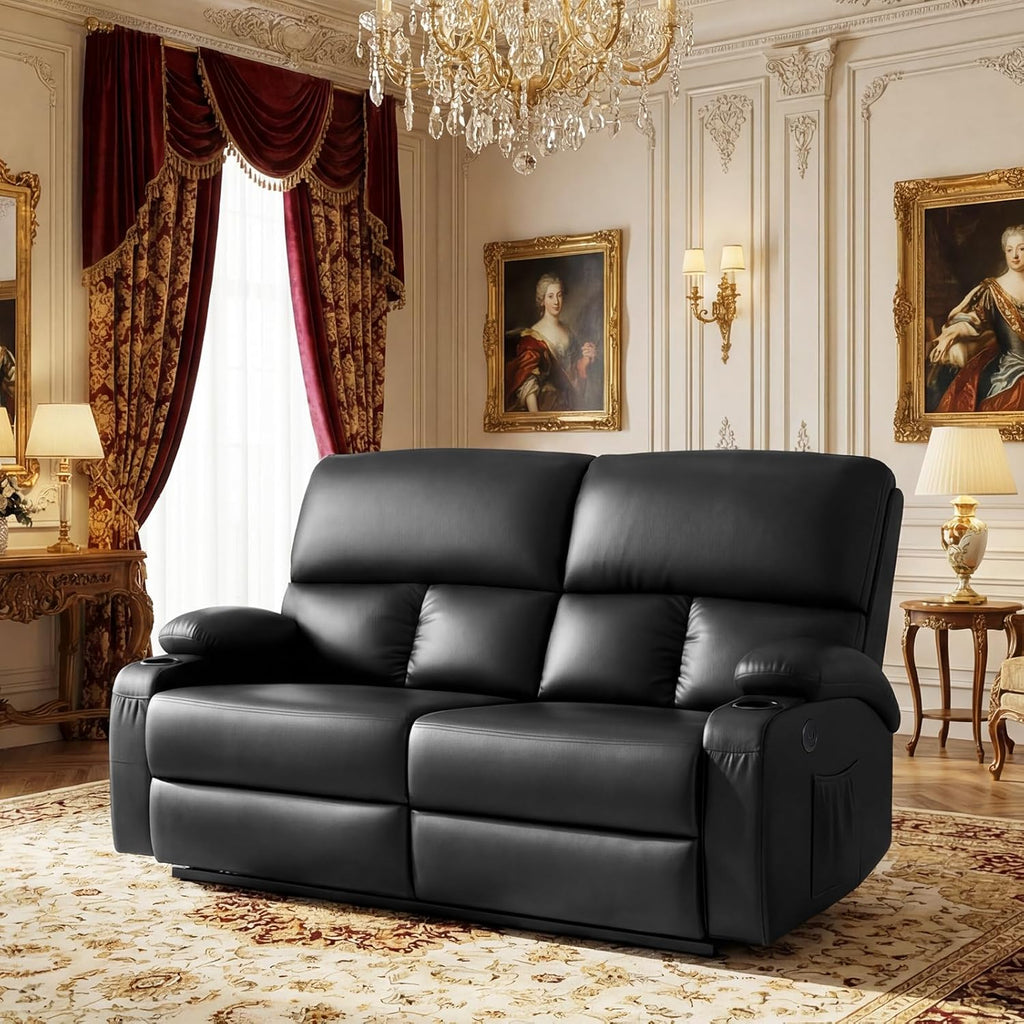 Home Theater Seating,RV Recliner Sofa with Massage and Heat,Manual RV Recliner Loveseat with USB/Cup Holders