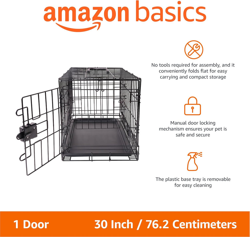 Portable, Foldable Metal Wire Dog Crate with Removable Tray, Single Door, Divider Panel, Quick Setup, 30 x 19 x 21 in, Black