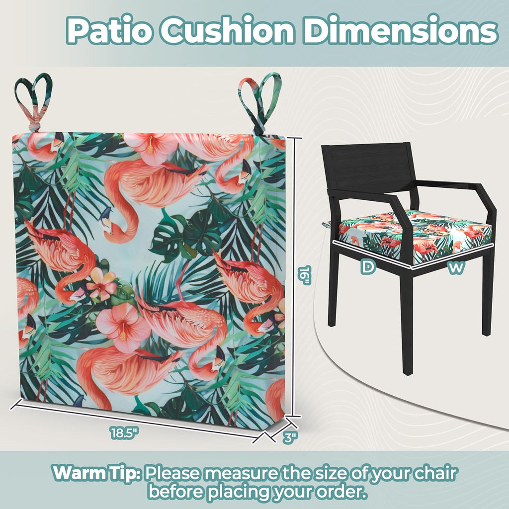 Outdoor Cushions for Patio Furniture Set of 4, 18.5 x 16 x 3 pinkflamingos Waterproof Seat Cushions Thick Chair