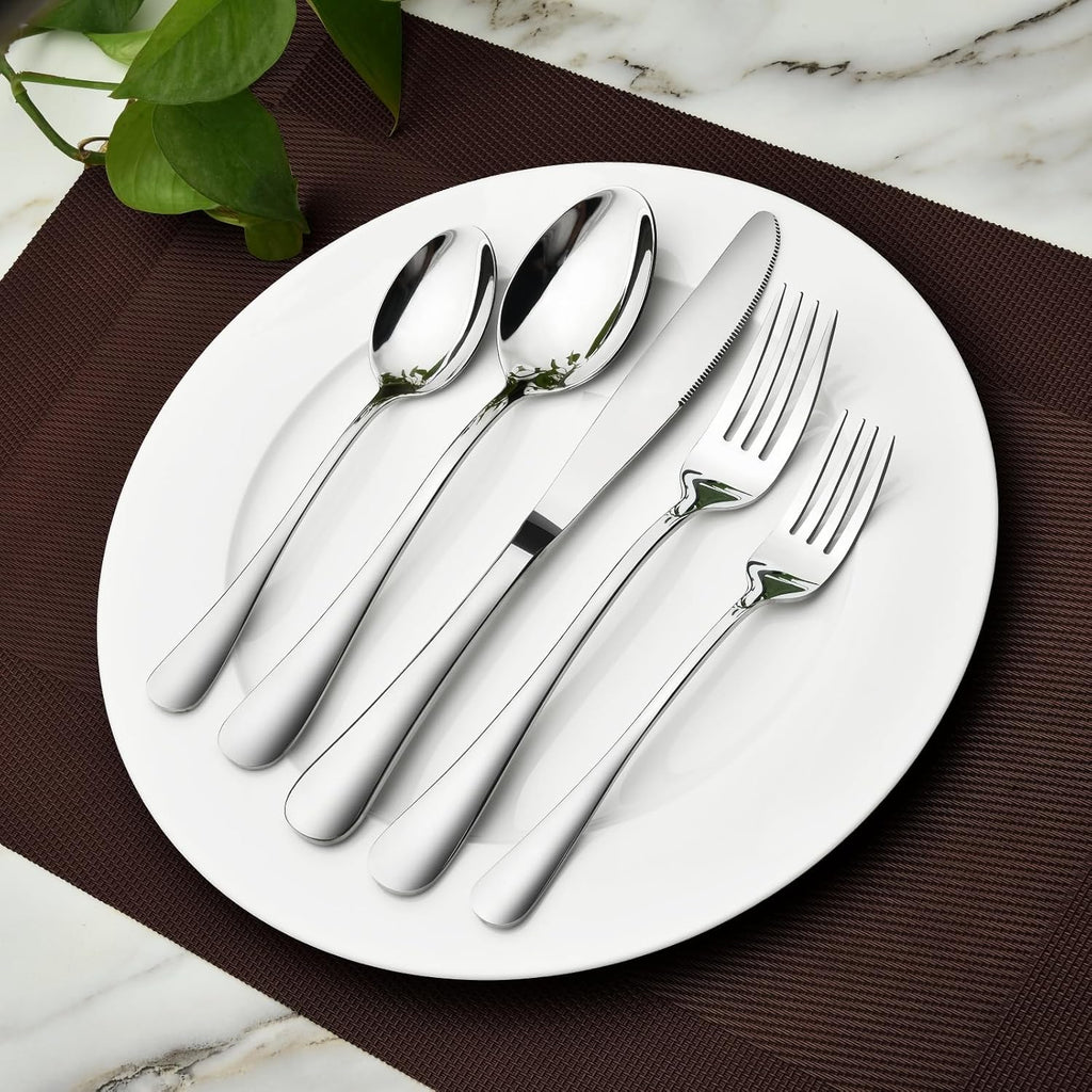 60-Piece Silverware Set for 12, Heavy Duty Stainless Steel Flatware Utensils Cutlery Set Including Steak Knife Fork