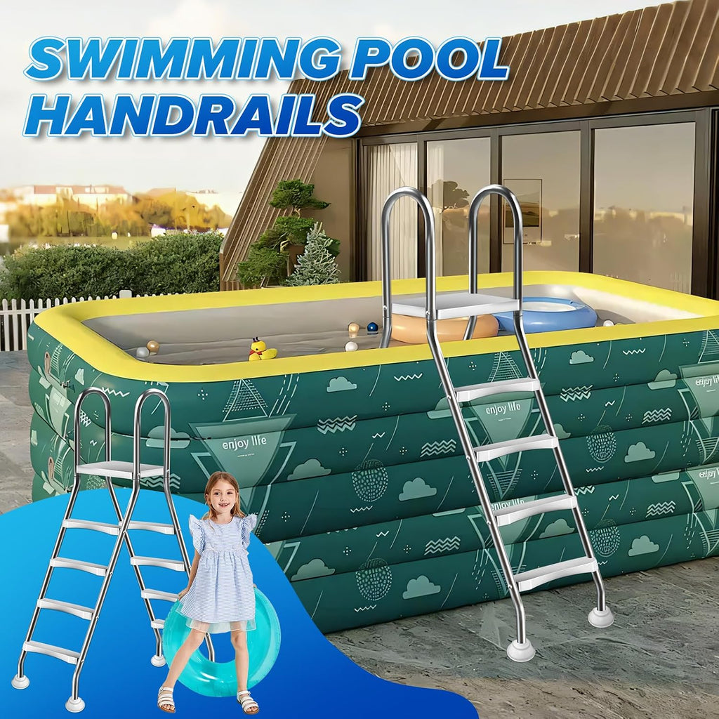 54" Heavy Duty Above Ground Pool Ladder with Platform,304 Stainless Steel | 551 lbs load capacity,4-Steps,Swimming