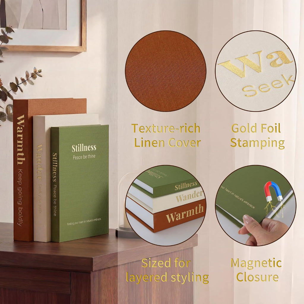 Decorative Books Decor, Set of 3 Faux Books with Hidden Storage, Linen Fake Book Box for Coffee Table Bookshelf