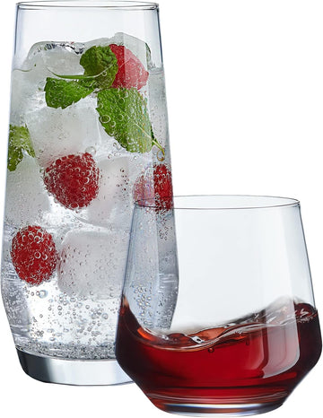 Everyday Drinking Glasses Set of 8-4 Tall Highball Glass Cups & 4 Short Dof Drinking Glass, Kitchen Glasses for Cocktail, Iced Coffee, Beer, Ice Tea, Wine, Whiskey, Water, & Drinkware.