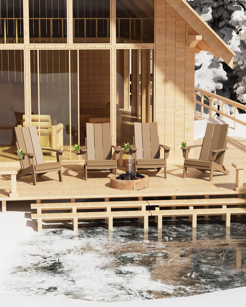 Folding Adirondack Chairs, All-Weather Resistant HDPE Patio Firepit Chairs, Sturdy Outside Chairs with Cup Holder