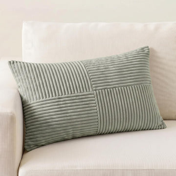 Grey Lumbar Decorative Throw Pillow Covers 16x28 Inch Couch Bed Sofa, Rustic Farmhouse Boho Home Decor, Soft Striped