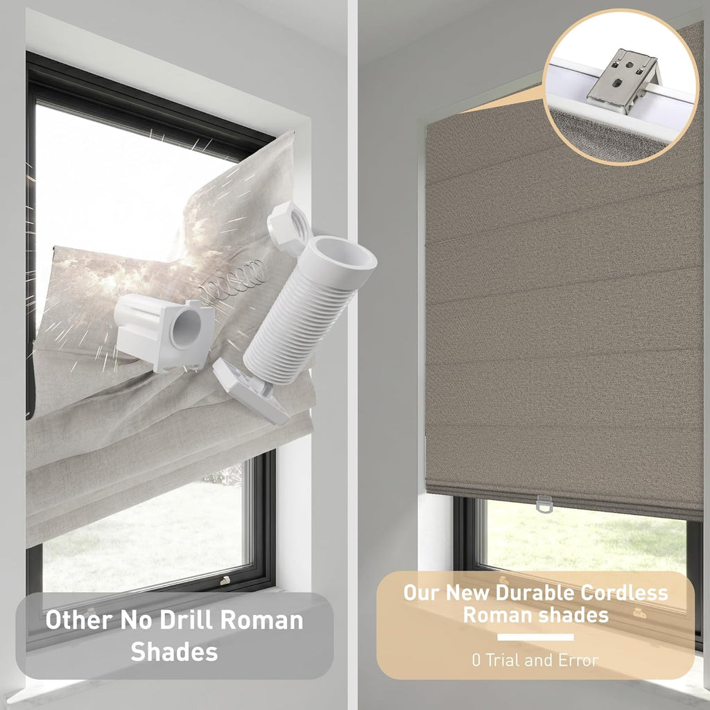 Blackout Roman Shades for Windows Cordless,Pull Down Linen Fabric Roman Blinds,Privacy Window Shades for Door Windows