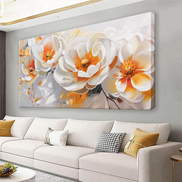 Large Wall Art Prints Modern Canvas Art Wall Decor 39" X 78" Painting Orange White Flower Wall Art Home Office Dining