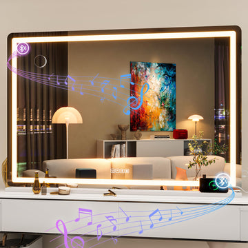 Vanity Mirror with Lights and Bluetooth Speaker, 50.2" x 33.9" LED Makeup Mirror, Lighted Makeup Mirror with Dimmable