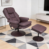 Modern Reclining Swivel Lounge Chair and Ottoman — Brown Leather