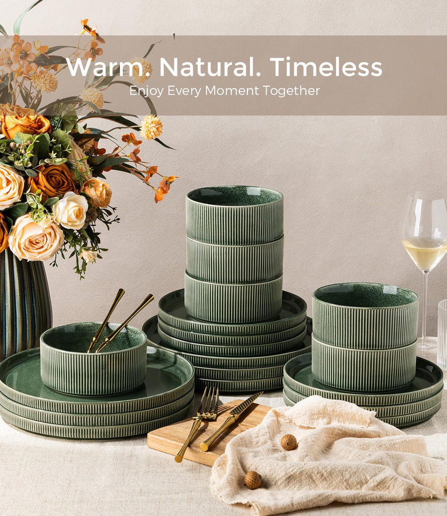 Stoneware Dinnerware Sets for 6,18-Piece Plates and Bowls Set