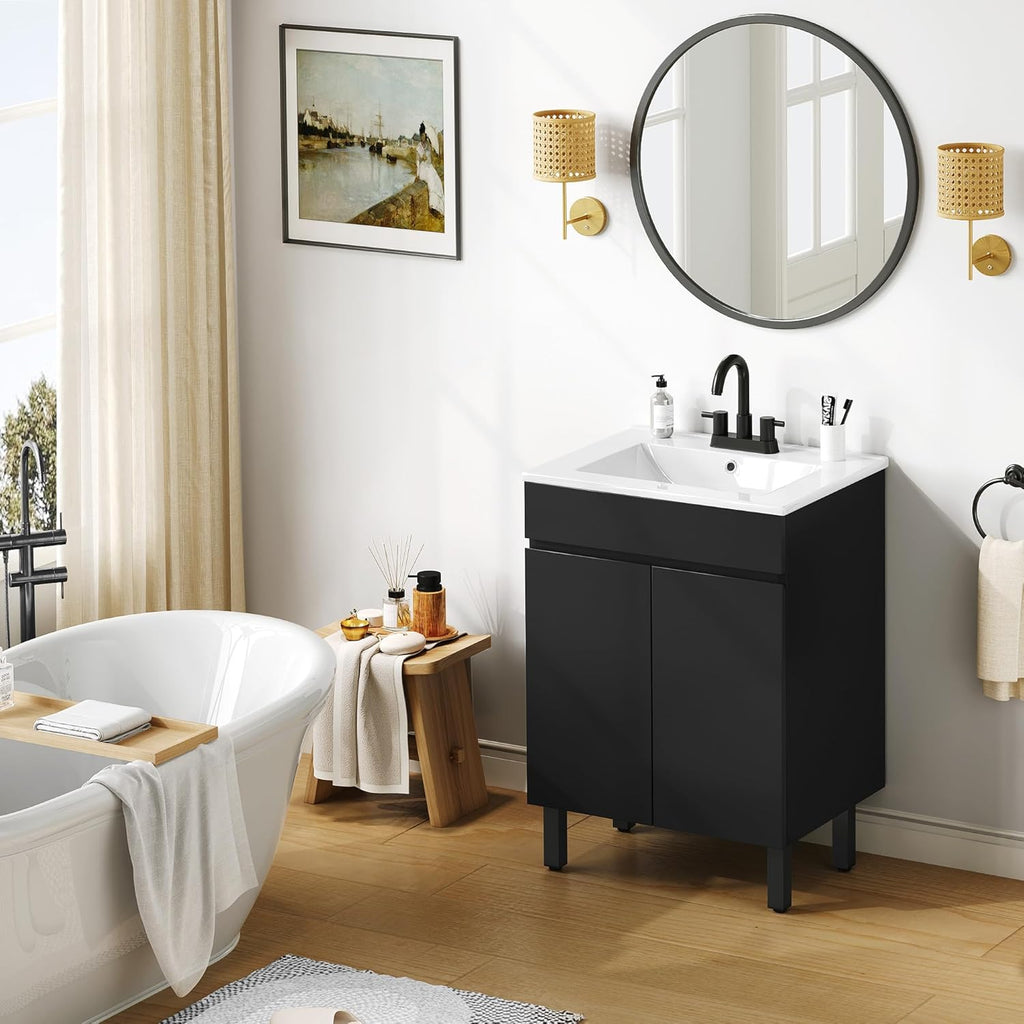 24" Compact Bathroom Vanity with Sink - Space-Saving Vanity Cabinet for Small Bathrooms