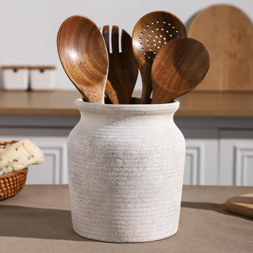 Ceramic Farmhouse Kitchen Utensil Holder for Countertop, Rustic Cooking Utensil Holder Crock Fit Counter. 6*6*6.7