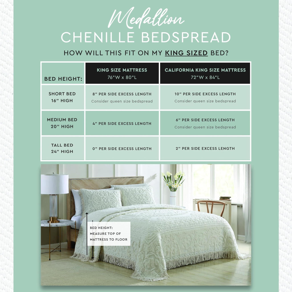 Medallion King Cotton Chenille Bedspread, Ivory