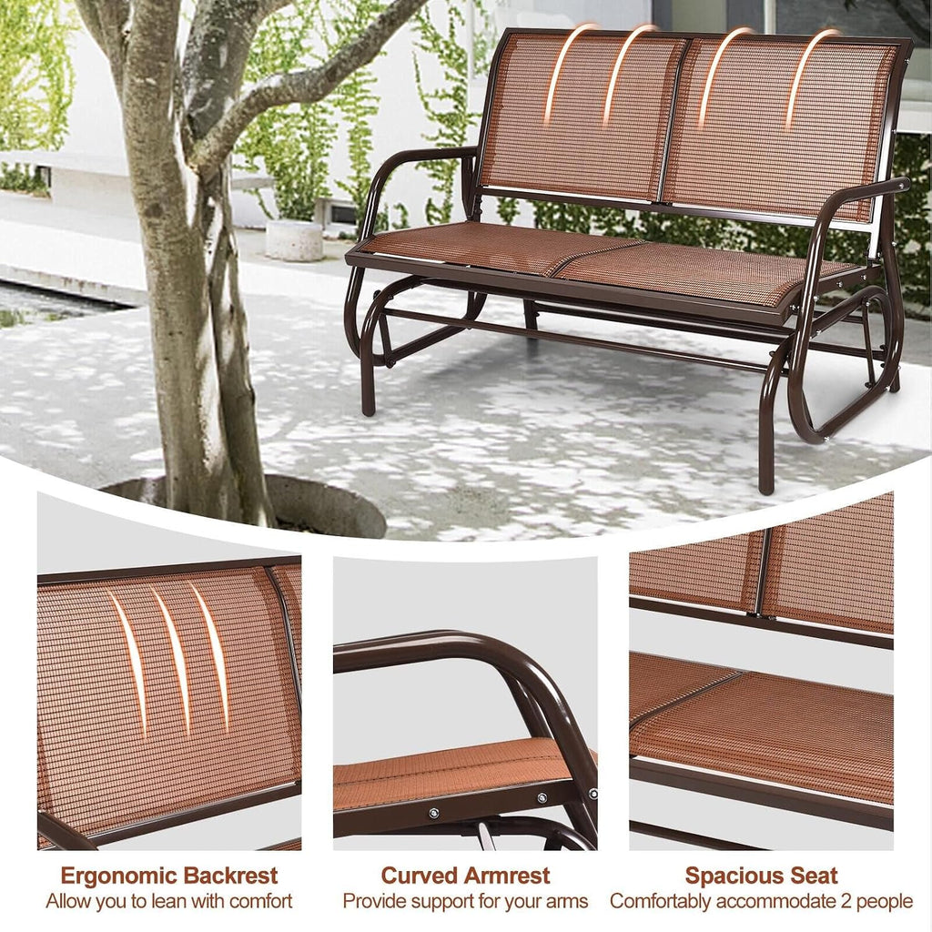 2 Person Patio Glider, Outdoor Swing Bench, Glider Loveseat Chair with Heavy-Duty Steel Frame, Breathable Seat