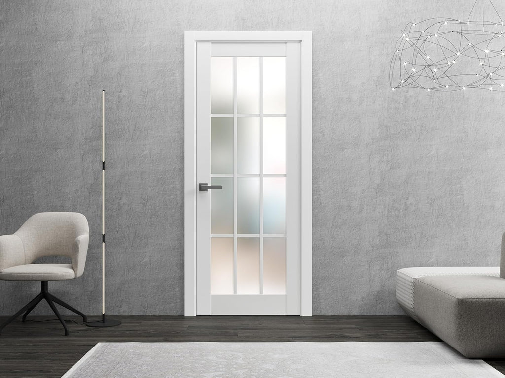 Solid French Door Frosted Glass 12 Lites 32x80 inches | Felicia 3312 Matte White | Single Regural Pa