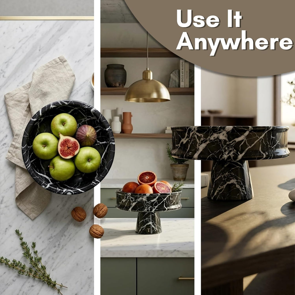 Marble Fruit Bowl Counter, 10" Handcrafted Natural Stone Decorative Bowl, Catch-All Key Dish, Dining Table