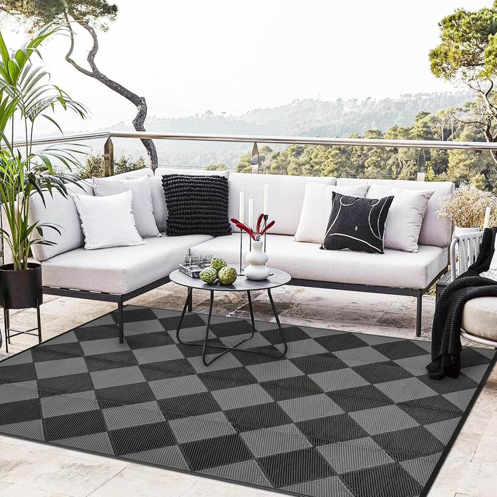 Outdoor Rug, Reversible Waterproof Plastic Patio Mat, UV Resistant Large Floor Mat with Carry Bag, Portable RV Mat