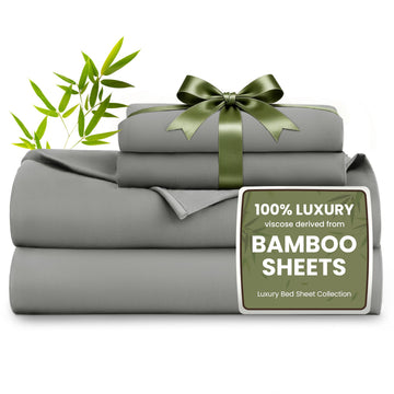 100% Rayon Derived from Bamboo, Full Size Sheets, 4 PCS, Grey