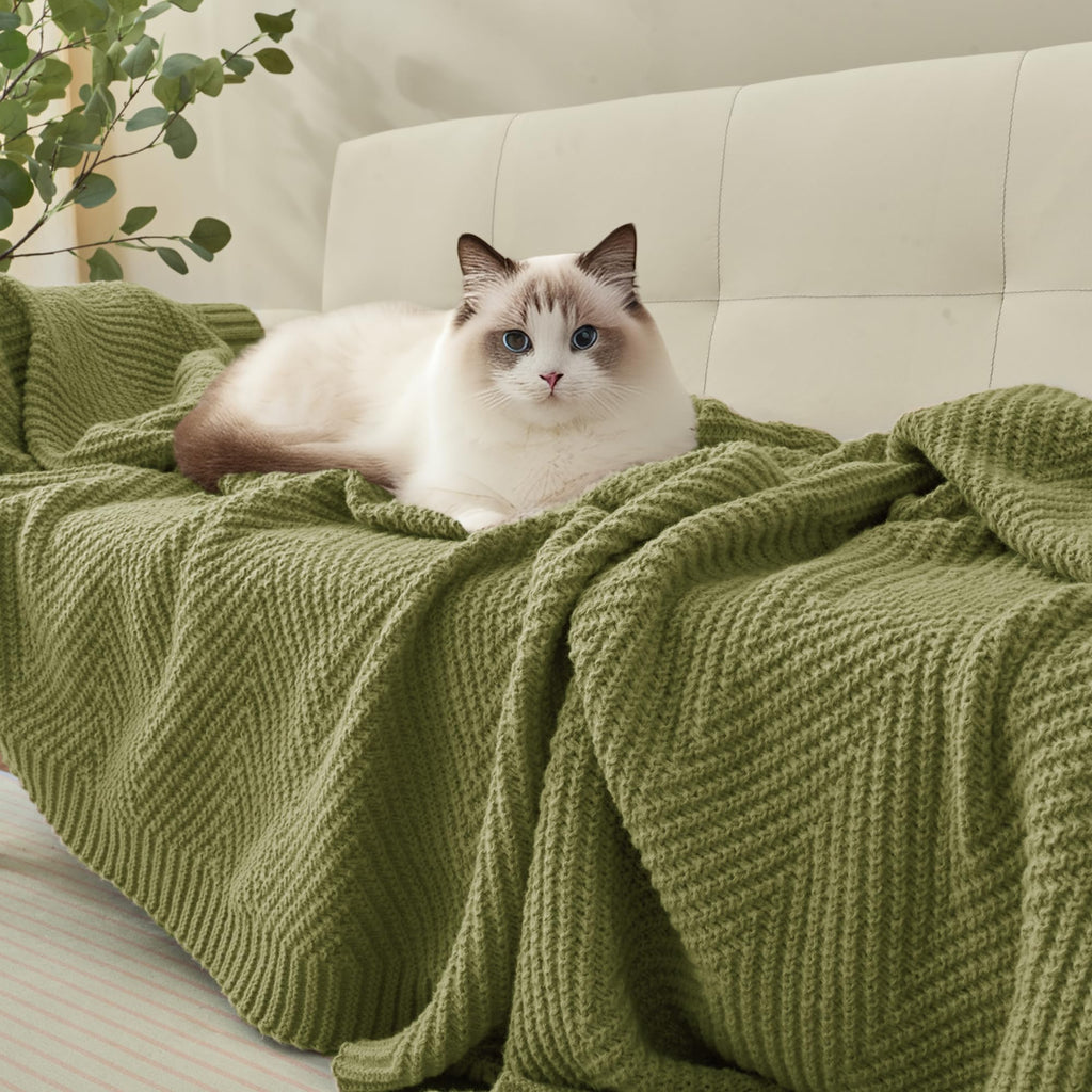 Knitted Throw Blanket for Couch, 50X60 Chevron Bed Knit Throws