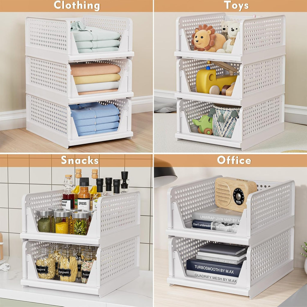 5 Pack Stackable Closet Storage Basket - Stackable Storage Bins | Multifunctional & Foldable Closet Organizer