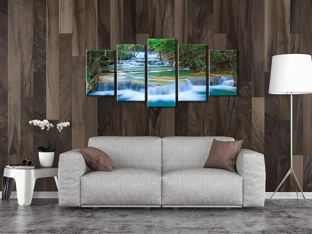 Peaceful Waterfall Canvas Prints Wall Art Green Trees Pictures Paintings Bedroom Home Decorations Modern 5 Piece