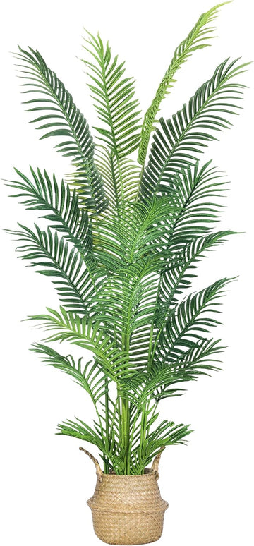 6FT Artificial Palm Tree,Faux Areca Palm Plant with Real Touch Leaves and Adjustable Branches,Fake Tropical Palm Tree
