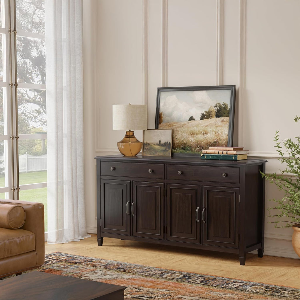 Connaught Buffet - 67 inch Wide Solid Wood 4 Door Sideboard Cabinet in Dark Chestnut Brown
