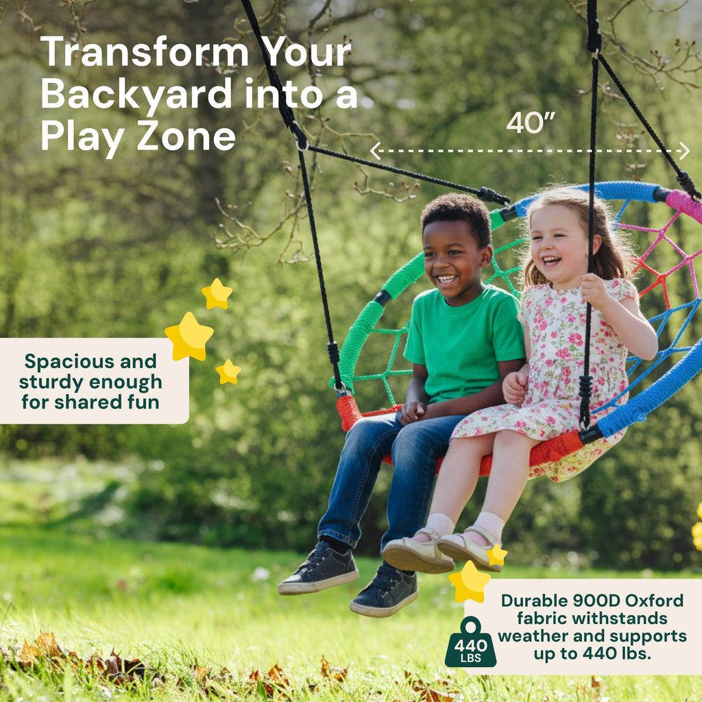 Spider Web Tree Swing - 40 in Multicolor Saucer, 440 lb