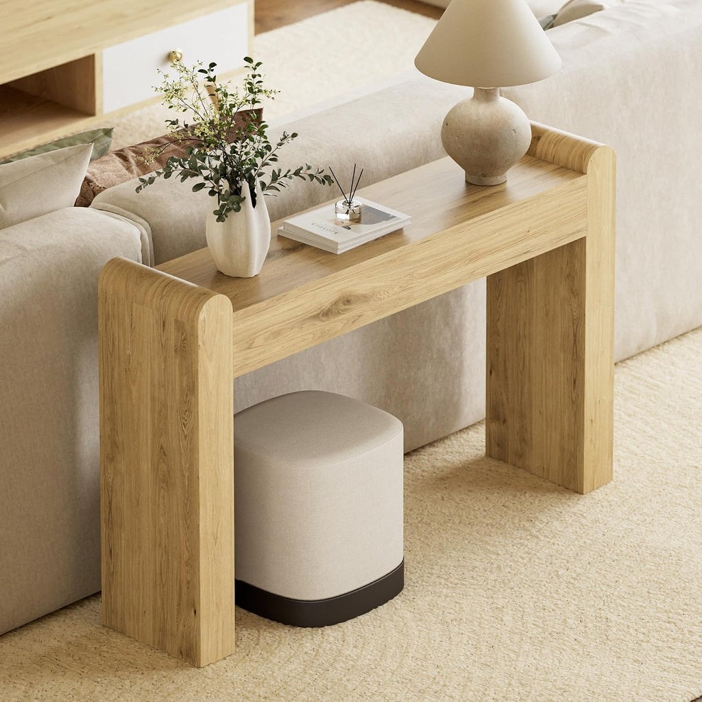 Arc Entryway Table, 47 Inch Curved Console Table | Rounded edges and fluted texture soften narrow spaces; 11.8"D