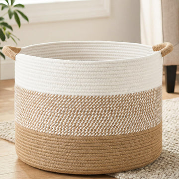 70L Large Cotton Rope Basket, Decorative Woven Blanket Storage , Boho Toy Storage & Toy Box for Kids, Versatile